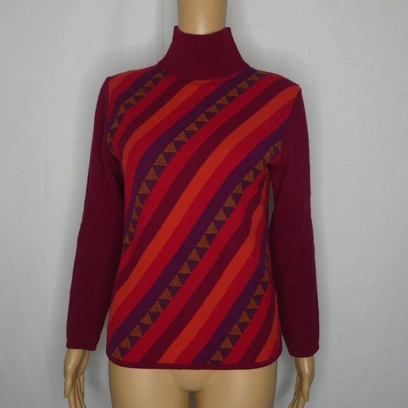 Burberry Striped Mock Neck Wool Sweater Orange Red - Picture 1 of 10